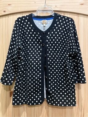 JM Collection Black Polka Dot Button-Front Women's Cardigan - Size XL